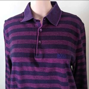 Hugo Boss striped polo long sleeve tshirt, men's large